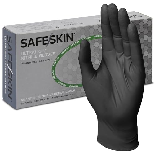 SAFESKIN Ultralight Disposable Nitrile Gloves - Large Black - 100 Count