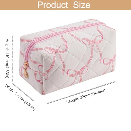 Quilted Cotton Makeup Bag Travel Cosmetic Pouch with Bow Pattern