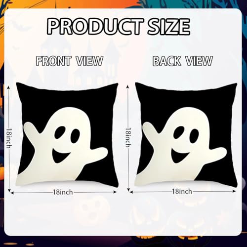 Halloween 18x18 Inch Double-Sided Linen Pillow Covers Set of 2 - Ghost Decor