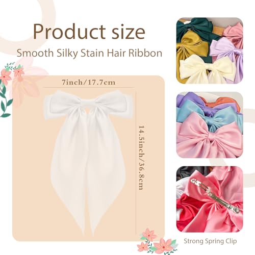 Tisbonsy Large Satin Hair Bows for Women, 3-Pack Royal Blue Oversized Long Tail Bow Barrettes and Ponytail Holders