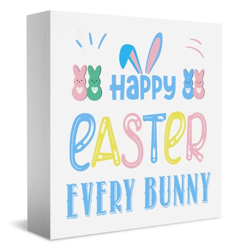 Easter Bunny Wooden Box Sign - 4x4 Inches Spring Decor