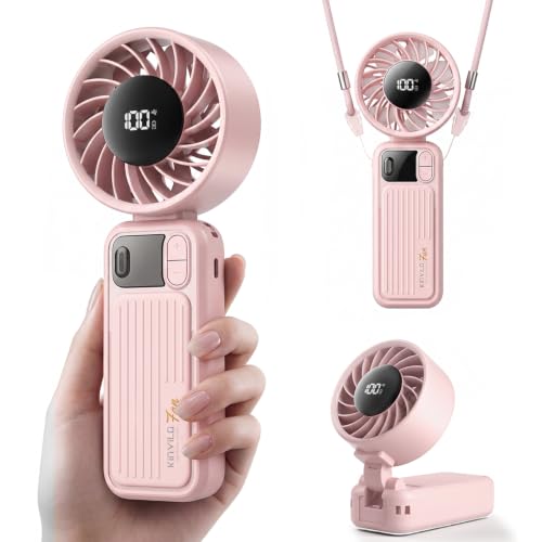 KinYiLO Portable Handheld Fan - 3-in-1 Rechargeable Cooling with 100 Speeds, 4000mAh Battery, Perfect for Outdoor & Travel (Pink)
