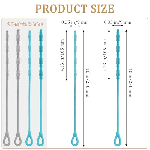 SHEHARUHI 4-Piece Silicone Straw Cleaning Brush Set - Grey & Blue