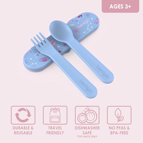 Bentgo Kids Lavender Galaxy Plastic Utensil Set with Fork & Spoon, Travel Case