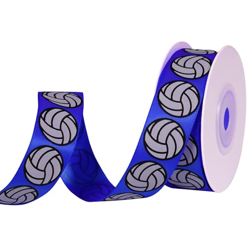 YKW Blue Volleyball Satin Ribbon 3/8 Inch x 10 Yards for Hair Bows & Gifts