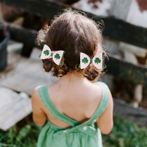 St. Patrick's Day Glitter Shamrock Hair Bows - 2 Pack Green Clover Alligator Clips