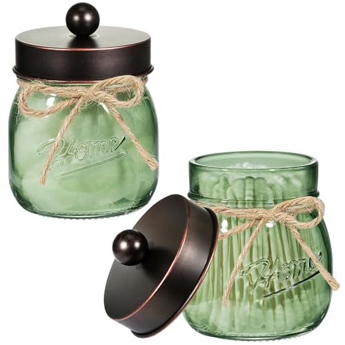 SheeChung 2 Pack Green Mason Jar Qtip Dispenser with Oil Rubbed Bronze Lids