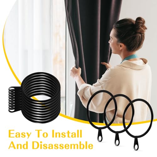 30Pcs Black Metal Curtain Rings with Hooks - 30mm Diameter