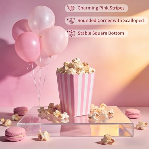 32 Pack Pink Popcorn Boxes - Mini Striped Buckets for Parties