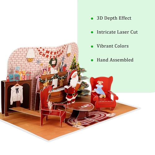 3D Pop-Up Christmas Card with Santa & Tree - Handmade Holiday Card