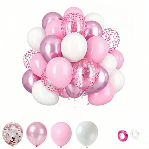 30-Pack Pink & White Pearl Latex Balloons with Confetti