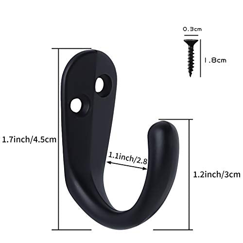 IBosins 15PCS Wall Mounted Coat Hooks - Black Single Prong Robe Hooks
