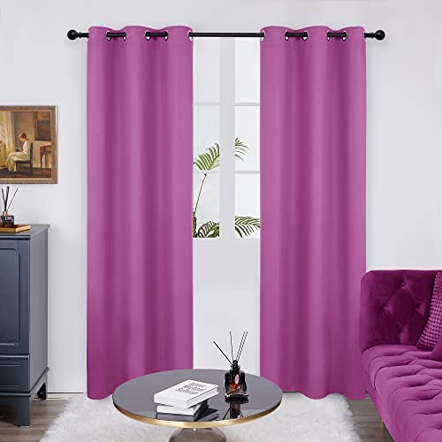 Deconovo Fuchsia Pink Blackout Curtain 42"W x 108"L - Insulated Door Panel
