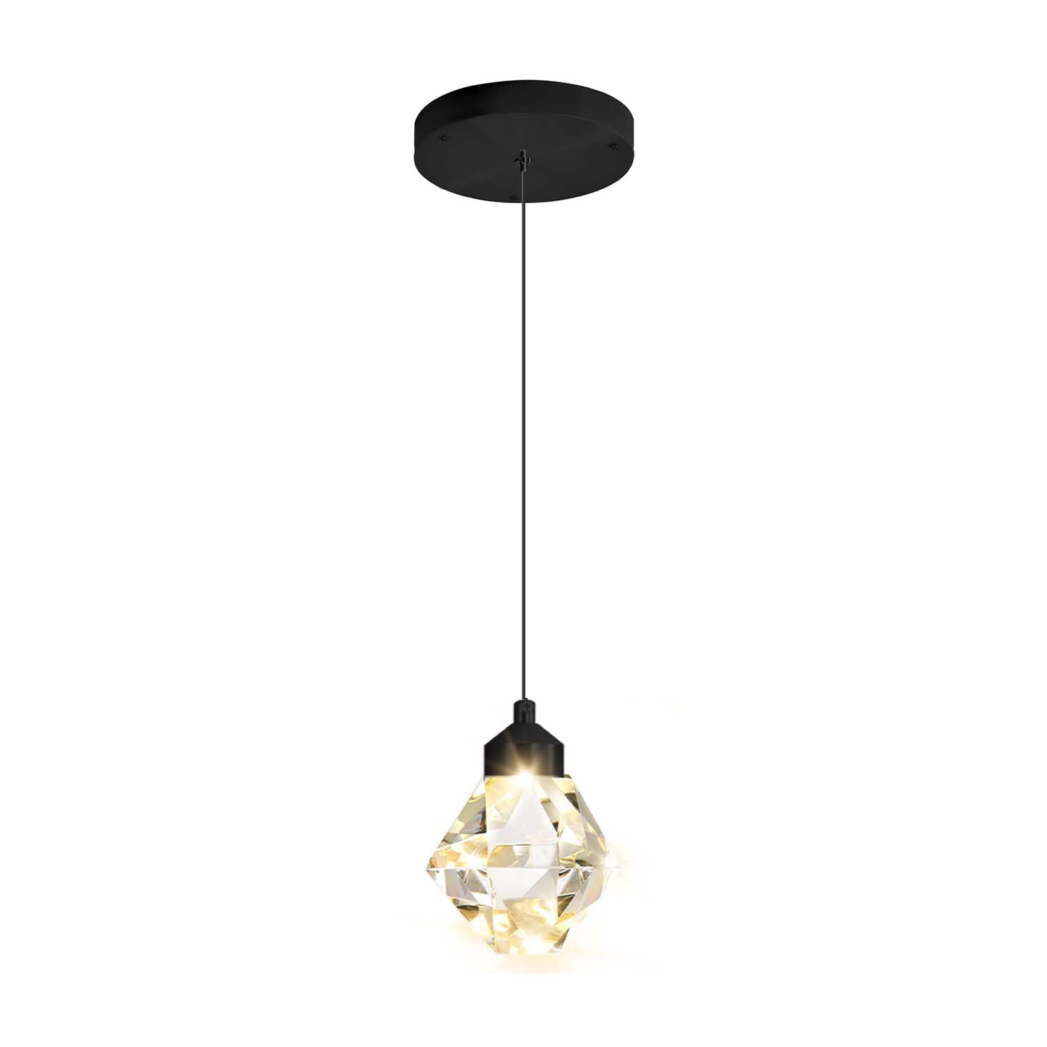 Crystal Pendant Light for Kitchen Island,Black Chandelier Lights Fixture, Hanging Lighting Ceiling Light Fixture Modern Adjustable Pendant Lighting for Dining Room Bedroom