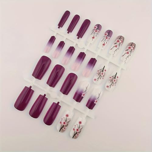GRITOSE Purple White Gradient Square Press-On Nails 24 Pcs Glossy
