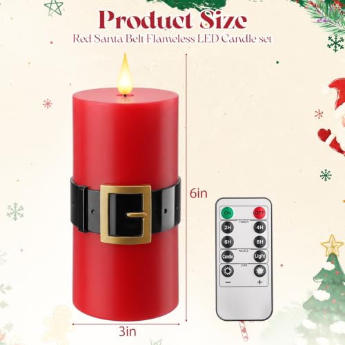 Retisee 2-Pack Christmas Flameless Candles with Santa Belt Design - Red Variation
