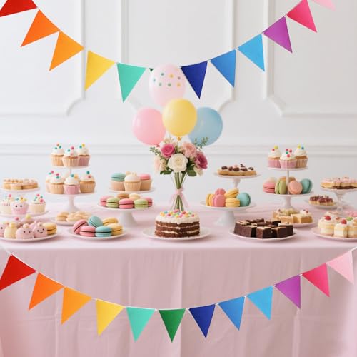 48-Piece Rainbow Pennant Banner Kit with Ribbons - Vibrant Party Decor