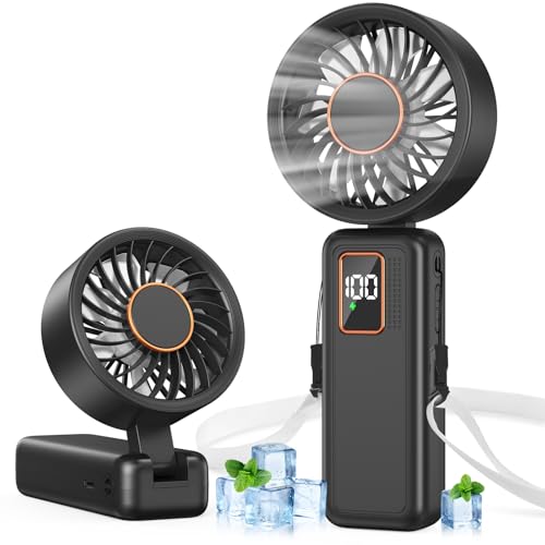 JTSIOV 6000mAh Portable Handheld Fan, 5 Speed Foldable Mini Desk Fan - Black