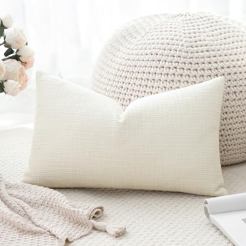 OTOSTAR Cream Beige Linen Throw Pillow Cover 12x20 Inch