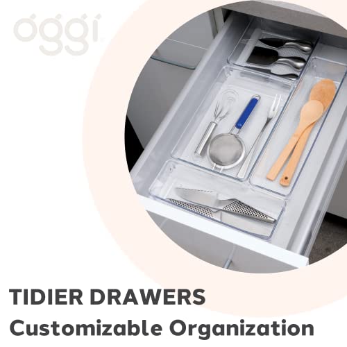 Oggi Clear Drawer Organizer 2-Pack - 6.25" x 15.75" Bins for Kitchen, Office, and Bathroom Storage