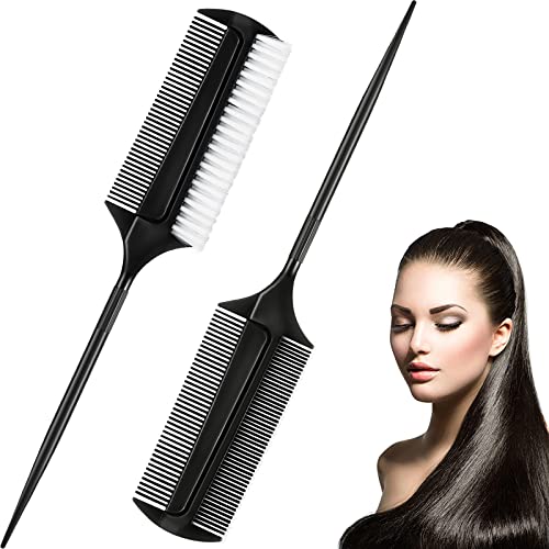 Nuenen 2 Pcs Black Smoothing and Sectioning Hair Brush Set with Double-Sided Edge Comb