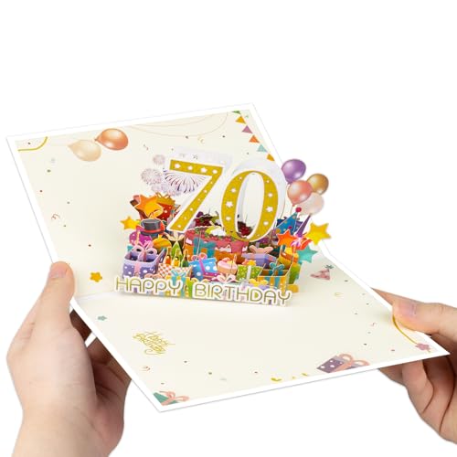 70th Birthday Pop Up Card with Fireworks & Confetti - DLYMXGC
