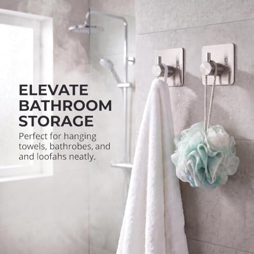 Fotosnow Adhesive Stainless Steel Wall Hooks - 15lb Heavy Duty Silver (4-Pack)