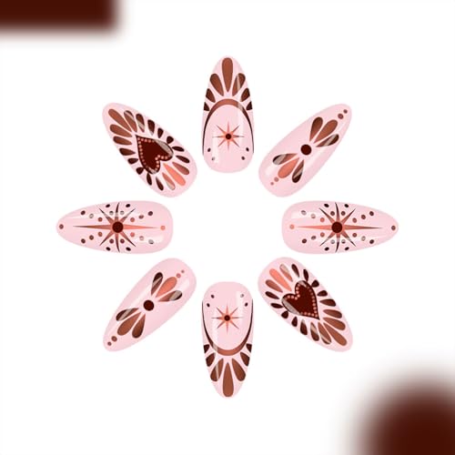 Valentine Press on Nails Medium Almond Heart Glossy Acrylic False Nails 24Pcs