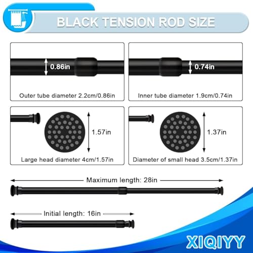 XIQIYY Black Tension Shower Rod, 16.8-26 Inch Adjustable Spring Rod