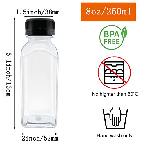 3-Pack 8 Ounce Reusable Plastic Juice Bottles with Black Lids