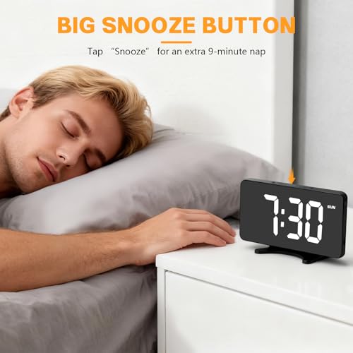 RUENVUE Digital Alarm Clock, Dimmable Dual Alarm for Bedroom, Black