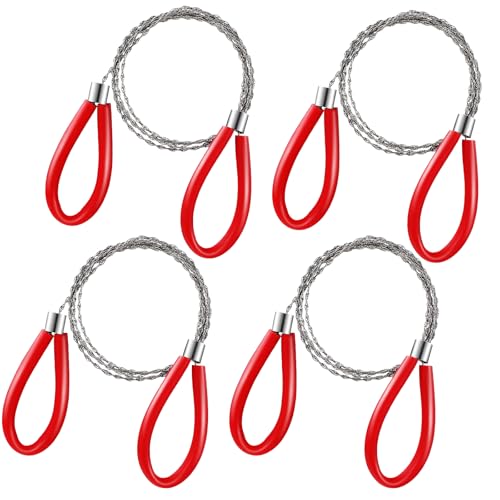 4 Pcs Stainless Steel Cable Saw, Metal Wire Saw Hand Pocket String Emergency Survival Rope Cutting Tools PVC Pipe Cutting Tool for Wood Camping Hiking Hunting, 23.62 Inch(Red)