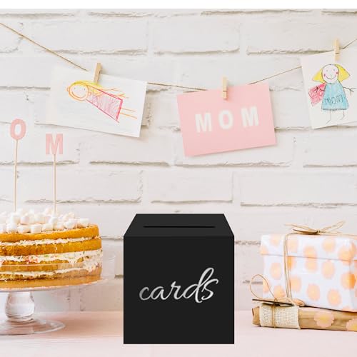 Silver Card Box for Weddings & Events - 8.7" x 8.7" Raffle Ticket Holder