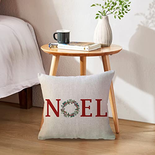 Christmas Decorative Throw Pillow Covers 18x18 Inches Set of 2 - Red Joy Noel Holiday Farmhouse Winter Decor