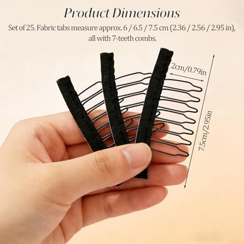Gmlawsc 25-Piece Black 7-Tooth Wig Comb Clips - Stainless Steel