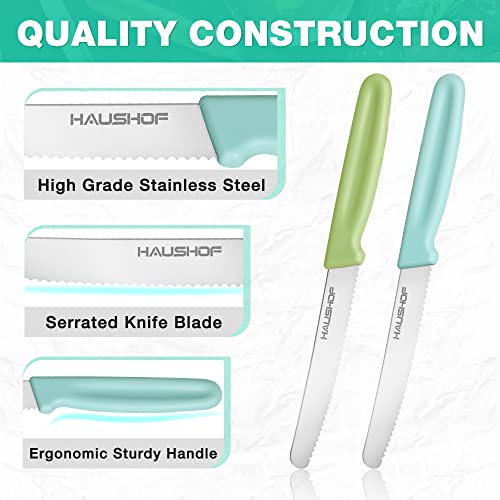 Multicolor HAUSHOF 4-Piece Serrated Steak Knife Set - Premium Stainless Steel with Gift Box
