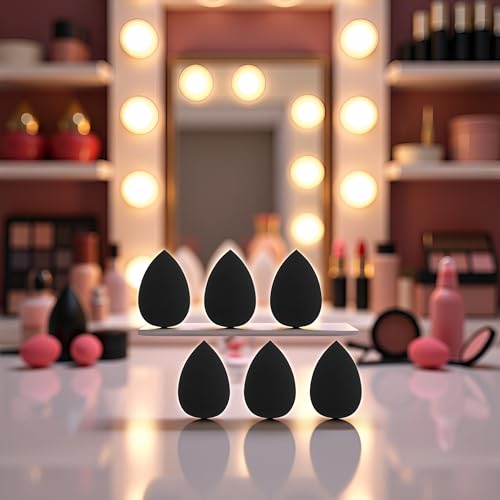 6Pcs Mini Makeup Sponge Set - Soft Black Beauty Blenders for Foundation