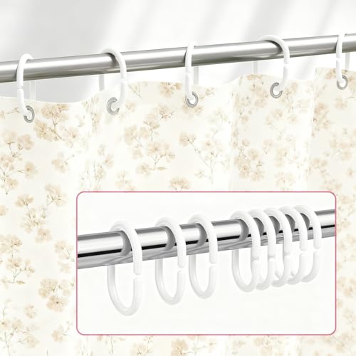 White 12-Pack Plastic Shower Curtain Rings C-Shaped Bathroom Hooks - DESKEMAI