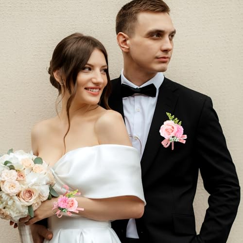 Pink Corsage and Boutonniere Set for Weddings & Proms - 2PCS