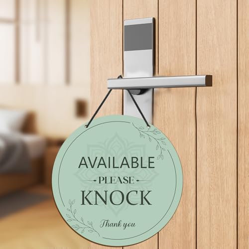White & Green Do Not Disturb Sign - Please Knock Hanger Plaque, Polite Door Sign for Office & Home