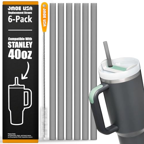 Jmoe USA 12" Reusable Plastic Straws for Stanley & Reduce Tumblers - Black, 6-Pack