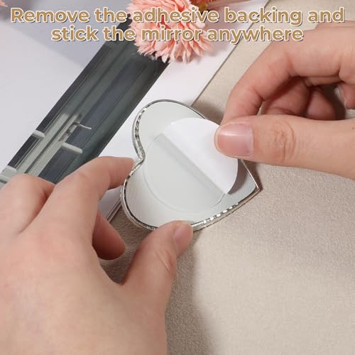 Larrel Heart Shape Phone Mirror 2 Pcs Self-Adhesive Rhinestone Bling Mobile Phone Case Makeup Mirror