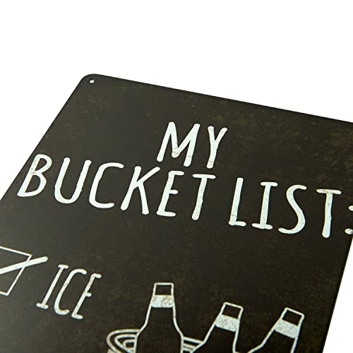 Vintage Ice Beer Bucket List Metal Tin Sign - 12x8 Wall Art