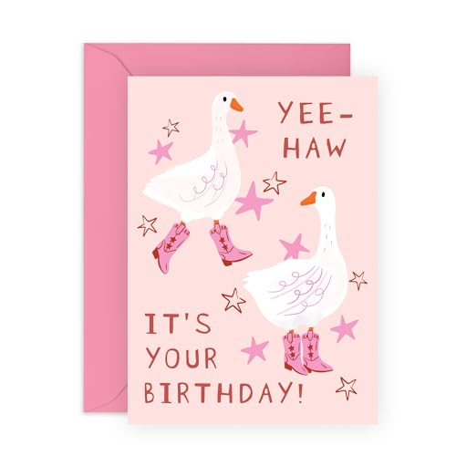 Cowgirl Birthday Card - 'Yee Haw Birthday' with Fun Stickers