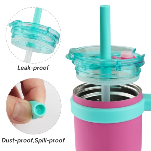 Bubrike Multicolor Replacement Silicone Straws & Spill-Proof Lids for 14oz Kids Reduce Coldee 2.0 Tumbler