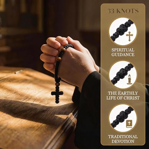 Orthodox Prayer Rope Bracelet with 33 Knot Beads & Cross Charm