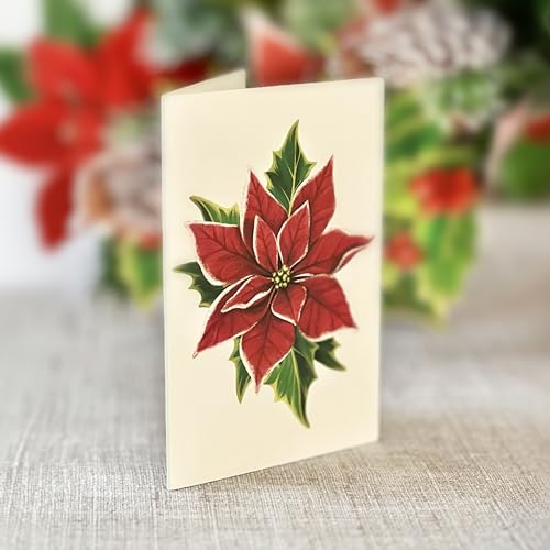 Birch Poinsettia Christmas Pop Up Card with Flower Bouquet - Classic Variation