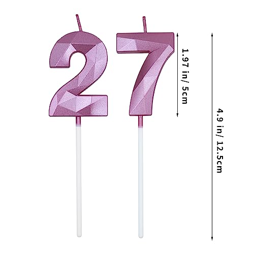 Pink 3D Diamond Birthday Candles - Number 27 & 72 Set