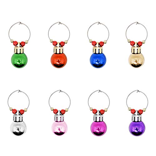 Christmas Wine Glass Charms Set - 8 Color Festive Ball Ornaments for Drinks & Parties