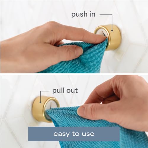 Brushed Gold Adhesive Towel Hooks - 4 Pack for Kitchen & Bathroom